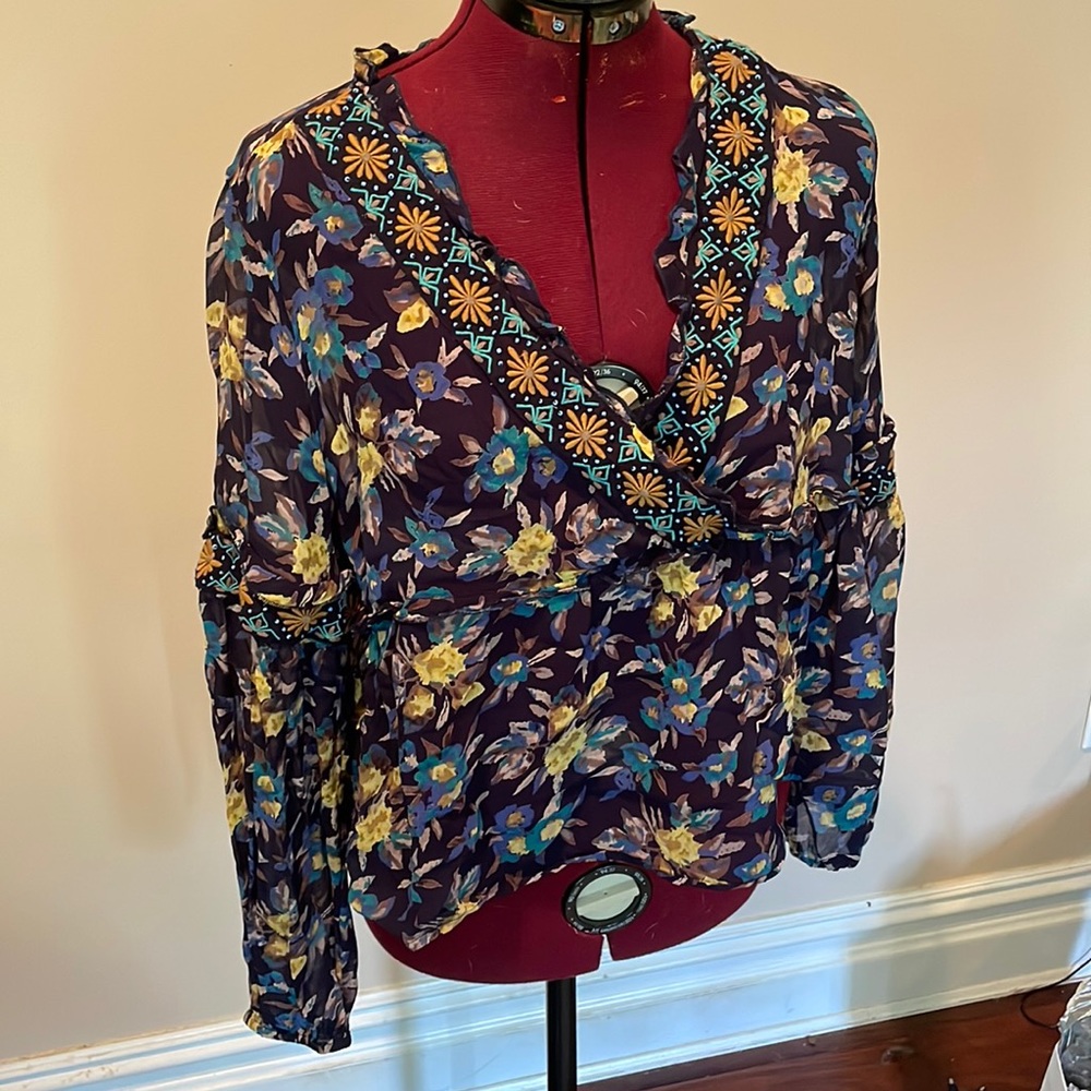 Anthropologie embroidered beaded blouse